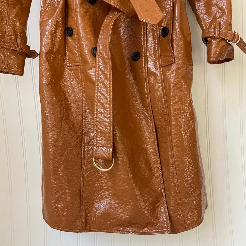 Veronica Beard Finnick Dickey Trench Coat Faux Leather Brown Size 4